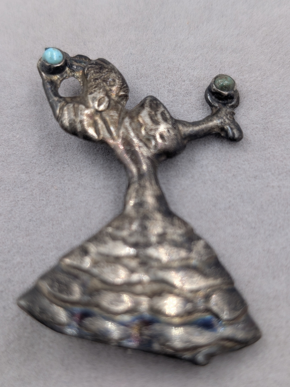 Vintage Flamenco Dancer Brooch Turquoise Accent Silver Figural | M238